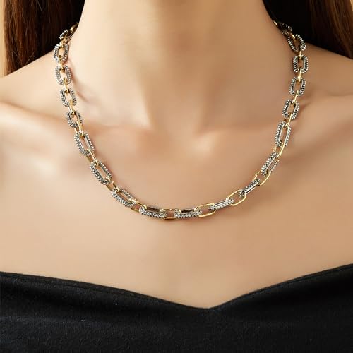 Mytys Women's Link Necklace 18k Gold Plated Double Twist Wire Gold and Silver 2 Tone Chain Necklaces Christmas New Year Jewelry - color: Long Gold & Silver 7