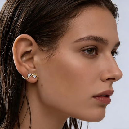 EPIRORA Earrings for Women Trendy, Dainty Geometric S-Shape Cubic Zirconia Stud Earrings for Women Hypoallergenic, Unique Jewelry Gift for Her on Valentine's Day, Birthday, Party - Silver & Gold - style: Gold