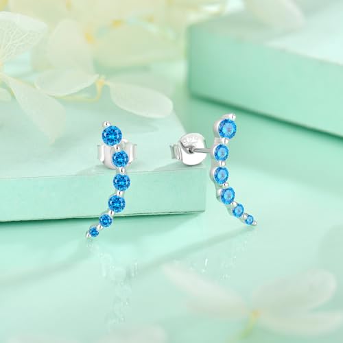 Starchenie 925 Sterling Silver Climber Earring Ear Crawler Stud Earrings for Women - color: Aquamarine
