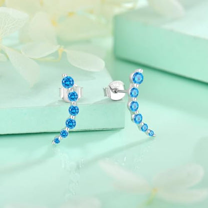 Starchenie 925 Sterling Silver Climber Earring Ear Crawler Stud Earrings for Women - color: Aquamarine