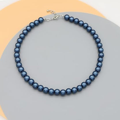 AAA+ Simulated Pearl Strand Necklace Colorful 10mm Pearls Choker Necklaces for Women 1920s Long Costume Jewelry Gift - color: Blue