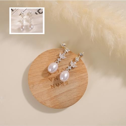 Pearl Earrings for Women:Gold Wedding Dangle Drop Earring Pearl Jewelry | 14K Gold Plated Pearl Drop Earrings for Women,Dainty Wedding Bride Earring Studs,Gold Dangle Drop Earring,Waterproof Jewelry - size: 1 pcs-11