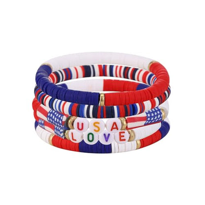 Fourth Of July Earrings Rhinestone American Flag USA Earrings Necklaces Stackable Bracelets Memorial Day Jewelry Set 3PCS