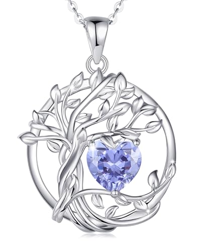 FANCIME Tree of life Birthstone necklace Sterling Silver Pendant Birthstone Necklace Gemstone Anniversary Birthday Jewelry Mothers Day Gifts for Mom Her Wife - color: Dec.-Tanzanite