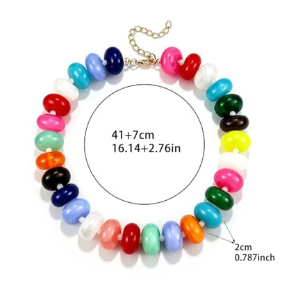 CSIYANJRY99 Chunky Beaded Necklace for Women, Large Colorful Resin Beads Statement Necklace, Boho Summer Beach Vacation Jewelry Gifts - color: Colorful