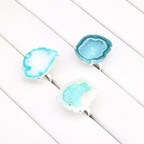 Geode Ring Set with Agate and Quartz Crystals,Stone Sizes 25-30mm - color: Green, style: 1