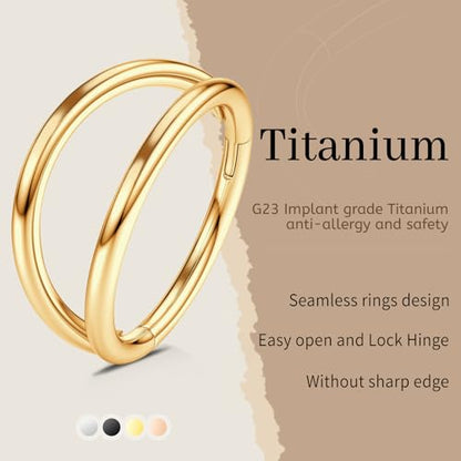 WYR 3Pcs Hypoallergenic Titanium Nose Rings for Women Men 16G 18G 20G | Black/Gold/Silver Seamless Septum Ring CZ & Double Hoop Clicker Conch Earrings Cartilage Piercing Jewelry 7mm 8mm 10mm - color: Gold, size: 16g 10mm
