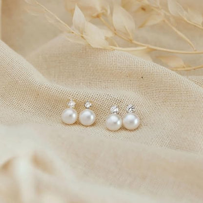 WFYOU Pearl Earrings for Women 925 Sterling Silver Stud Earring | 14K Gold Plated Hypoallergenic Stud Earrings, White Diamond Dainty Bridal Earring, Trendy Jewelry, Wedding Party Gifts - color: Silver B, size: 8mm