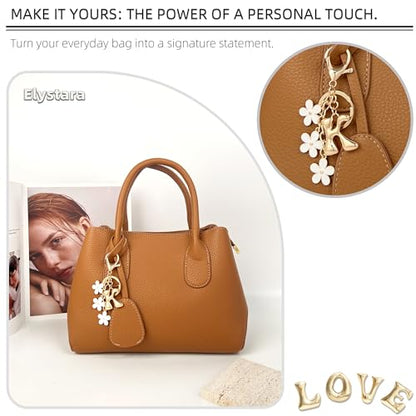 Floral Series Initial Bag Charm, Cute Flower & Bubble Letter Purse Charms, Keychain Accessories Gift for Women - color: White Flower, style: K