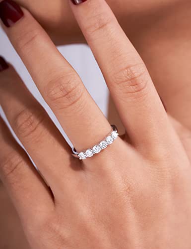 IMOLOVE Moissanite Wedding Band for Women Eternity Bands Moissanite Wedding Rings for Women Sterling Silver Ring Anniversary Band White Gold Plated Size 4-11 - style: 6 Stones