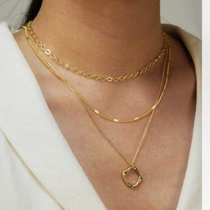 Gold Layered Necklaces for Women, 14K Gold Plated Paperclip Snake Chain Necklace Set, Dainty Coin Cross Tear Pendant Layering Choker Necklaces, Simple Trendy Stackable Jewelry Gifts - color: 3PCS / Twisted Circle & 2 Chains