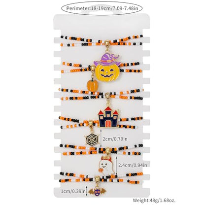 Heishi Surfer Clay Bead Bracelets Set for Women - Preppy Smile Evil Eye Beaded Stretch Bracelets Elastic Layering Friendship Bracelets- Stackable Boho Disc Summer Jewelry Set - color: Halloween Bracelets -6pc layer B