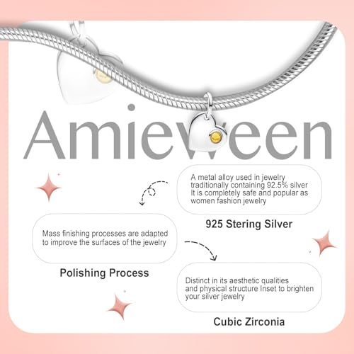 Birthstone Charm, Heart Charm Pendant Dangle with CZ, for Anniversary Birthday Mothers Valentines Day Christmas Graduation, for Yourself Family Mom Friend Girlfriend Sister Grandma - style: Nov.