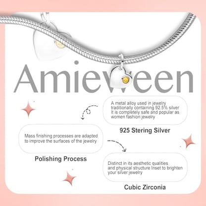 Birthstone Charm, Heart Charm Pendant Dangle with CZ, for Anniversary Birthday Mothers Valentines Day Christmas Graduation, for Yourself Family Mom Friend Girlfriend Sister Grandma - style: Nov.