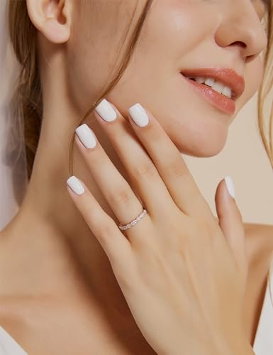 EAMTI 925 Sterling Silver Wedding Band for Women Cubic Zirconia Marquise & Round Milgrain Full Eternity Stackable Ring Size 3-13 - color: Sterling Silver-Rose gold