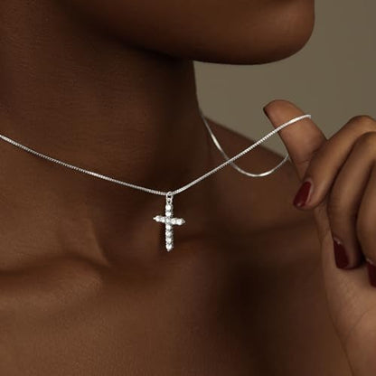 Poxtex Cross Necklace for Women Teen Girls, Dainty 14K Gold Silver Plated Cross Choker Jewelry Non Tarnish Waterproof Cute Simple Small Necklace Christian Baptism Religious Faith Jewelry Gifts - color: 09 Layered cross necklace-silver