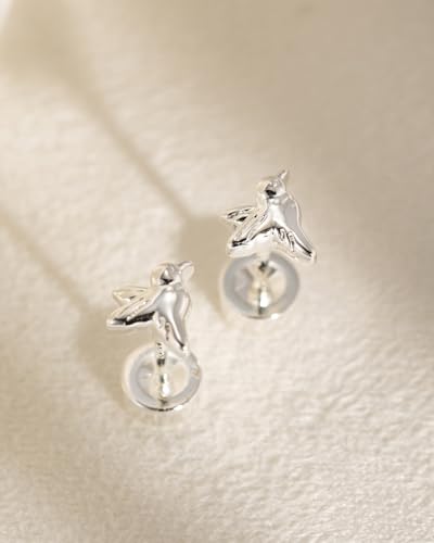Flat Back Earrings for Women Cartilage Helix | Comfortable Dainty Cute Dragon Bee Bird Phoenix Dragonfly Cute Animal Leaf Spiral Rhombus Design Flatback Stud Earrings - color: Silver Hummingbird