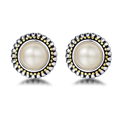 UNY JEWEL Jewelry Make a Statement Two Tone 11mm Imitation Pearl Multi Gold Dots Women French Clip Earring Christmas Gifts - color: Clear