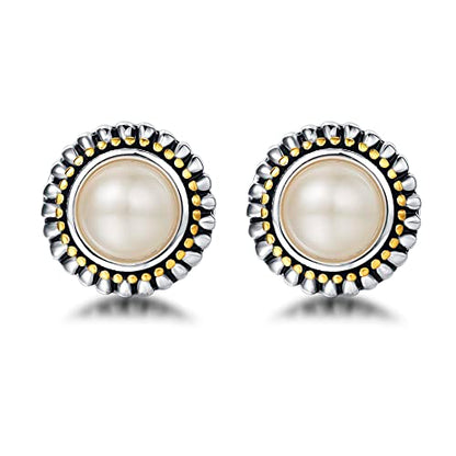 UNY JEWEL Jewelry Make a Statement Two Tone 11mm Imitation Pearl Multi Gold Dots Women French Clip Earring Christmas Gifts - color: Clear