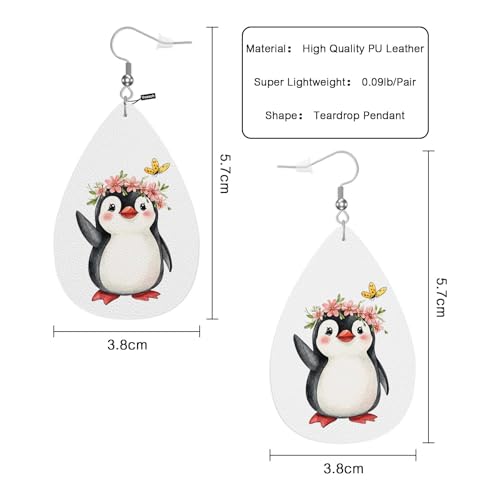 Penguin Leather Earrings For Women Cartoon King Penguin Butterflies Florals Wreath Lightweight Water Drop Earrings Fashion Jewelry Teardrop Earrings For Friends - color: Penguin