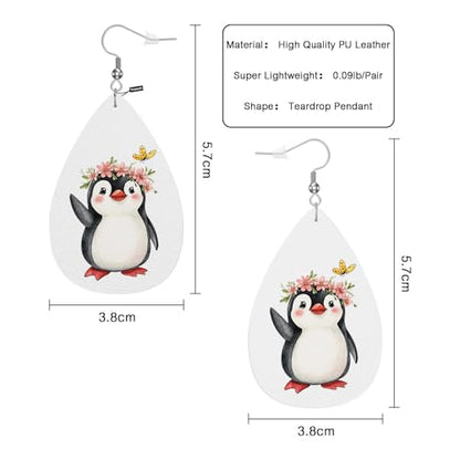 Penguin Leather Earrings For Women Cartoon King Penguin Butterflies Florals Wreath Lightweight Water Drop Earrings Fashion Jewelry Teardrop Earrings For Friends - color: Penguin