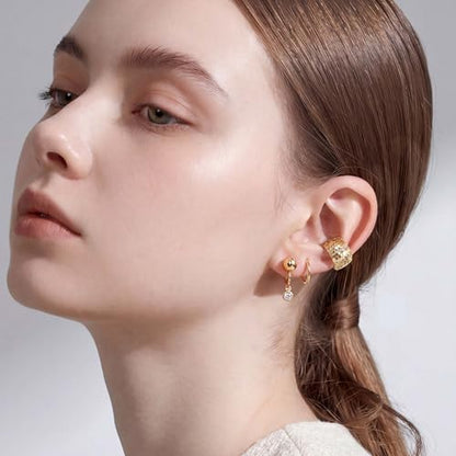 Gold Ear Cuff for Women, 14K Gold Plated Single Non-Pierced Earring with Micro-Pave Cubic Zirconia Adjustable Open Ear Clip for Daily Wear & Special Occasions - color: ear cuff-S 009