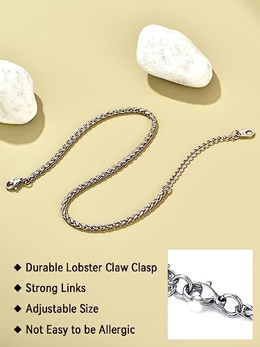 FaithHeart Waterproof Ankle Bracelets for Women, 1/2/3Pcs Non Tarnish Stainless Steel Layered Anklet Set Paperclip Figaro Cuban Link Chain Dainty Summer Beach Jewelry Gift Adjustable Size - style: i.Spiga - Silver