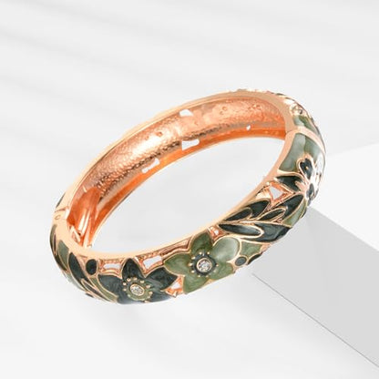 wynameleri Womens Multi-colors Cloisonne Bracelets Flower Enameled Gold Plated Hinged Cuff Bangles Jewelry Gift 3 Packs - color: 3 Pcs Set-Green