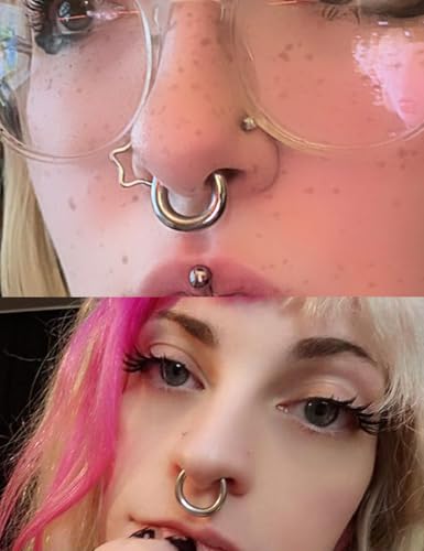 20G-2G Surgical Steel Hinged Clicker Septum Nose Rings Gauges Earrings Seamless Hoops Eyebrow Lip Ring Cliker Helix Tragus Daith Rook Earrings for Women Men - color: Silver, size: 6G(4mm)-12/14/16/19mm