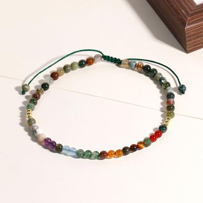Colorful 7 Chakra Gemstones Beaded Anklet for Women Foot Jewelry | Adjustable 8.5-10 in, Ankle Bracelets for Women, Handmade, Positive Energy, Balance, Yoga, Meditation, Beach, Party, Vacation - style: Indian Agate