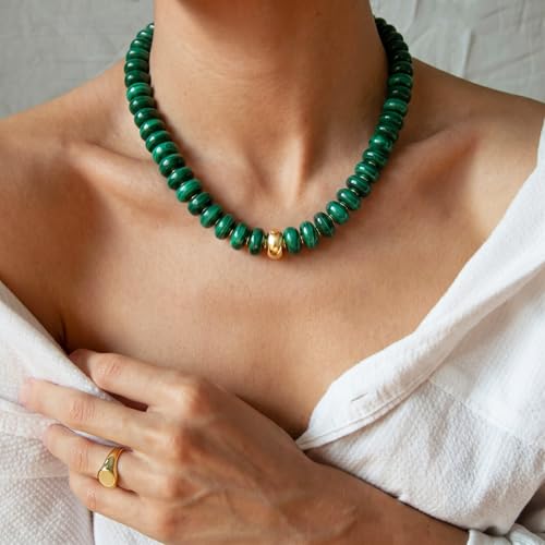 Chunky Colorful Choker Necklace for Women - Summer Beach Round Resin Beads Necklace, Trendy Statement Summer Beach Jewelry Birthday Gifts for Vacation Holiday - color: 18mm Dark Green Bead