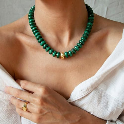 Chunky Colorful Choker Necklace for Women - Summer Beach Round Resin Beads Necklace, Trendy Statement Summer Beach Jewelry Birthday Gifts for Vacation Holiday - color: 18mm Dark Green Bead