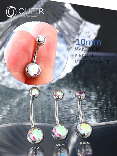 OUFER Titanium Belly Button Rings, Internally Threaded Belly Ring, Round CZ Navel Rings for Women Men - color: AB CZ, size: 1.6*10MM