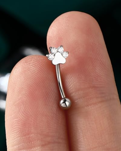 Cute G23 Titanium Paw Print Rook Earrings for Women Men-6mm, 8mm 16g Rook Piercing Jewelry Puppy Surgical Steel Eyebrow Rings Internally Threaded Dainty Eyebrow Barbells - color: 8mm