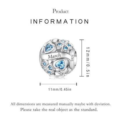 925 Sterling Silver Lucky Clover Birthstone Charms for Bracelets Dangle Pendant with 5A Cubic Zirconia Compatible Pandora Bracelets, Ladies Birthday Gift - style: 3-March