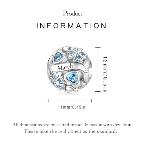 925 Sterling Silver Lucky Clover Birthstone Charms for Bracelets Dangle Pendant with 5A Cubic Zirconia Compatible Pandora Bracelets, Ladies Birthday Gift - style: 3-March