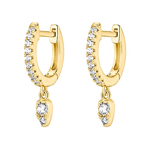 PAVOI 14K Gold Plated Huggie Hoop Earrings with Charms for Women - 925 Sterling Silver Posts Dainty Motif Huggie Hoop Dangle Earrings - Lightweight Dangle Drop Jewelry with Cubic Zirconia - style: Tear