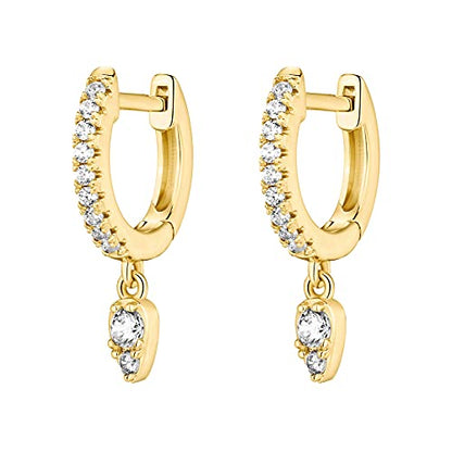 PAVOI 14K Gold Plated Huggie Hoop Earrings with Charms for Women - 925 Sterling Silver Posts Dainty Motif Huggie Hoop Dangle Earrings - Lightweight Dangle Drop Jewelry with Cubic Zirconia - style: Tear
