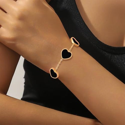 18K Gold Plated Five Heart Charm Bracelets for Women | Adjustable Love Bracelet Set Jewelry Gift-Hypoallergenic for Birthdays, Wellness & Daily Wear - color: 1#-Black