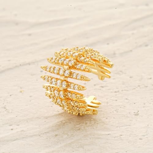 MYEARS Women Ear Cuff Earrings Gold Non Pierced Cartilage Clip on Open Wrap Hoop 14K Gold Plated Simple Hypoallergenic Everyday Jewelry - style: Fishbone