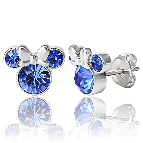 Minnie Mouse Birthstone Stud Earrings Women | Birthstone Earrings for Women - color: September-Sapphire Crystal