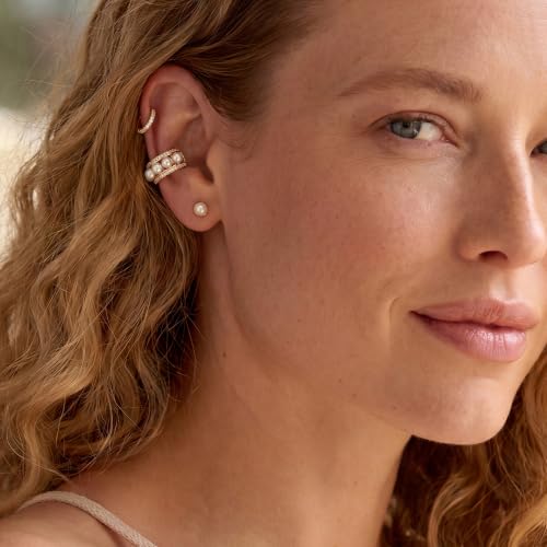 Gold Ear Cuff for Women Non Piercing | Cuff Earrings, 14K Gold Plated, Colorful Cubic Zirconia Pave, Pearl, Clover, Cartilage Earrings Trendy Jewelry, Single - color: White A