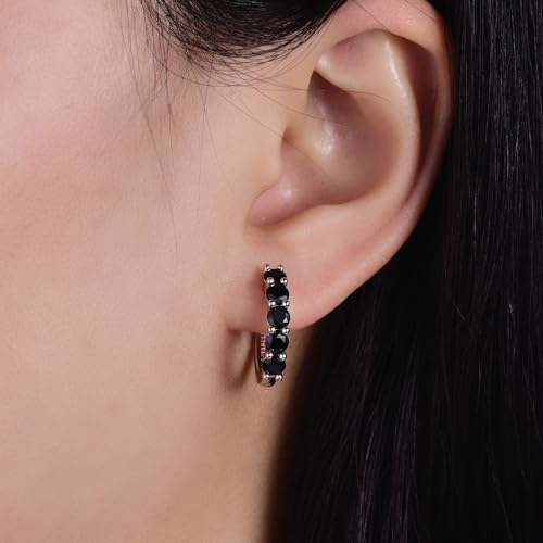 Evabelle Gold Hoop Earrings for Women 14K Real Gold Plated Cubic Zirconia Diamond Hoop Earrings Huggie Hoop Earring Women Earrings Earring for Men 925 Sterling Silver Post Hypoallergenic - color: Hoops 09-Silver and Black