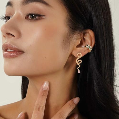 Gold Ear Cuff Earring for Women 14K Gold Plated Cubic Zirconia Non-Pierced Clip on Cartilage Chunky Ear Cuffs Hypoallergenic Jewelry - style: green cz