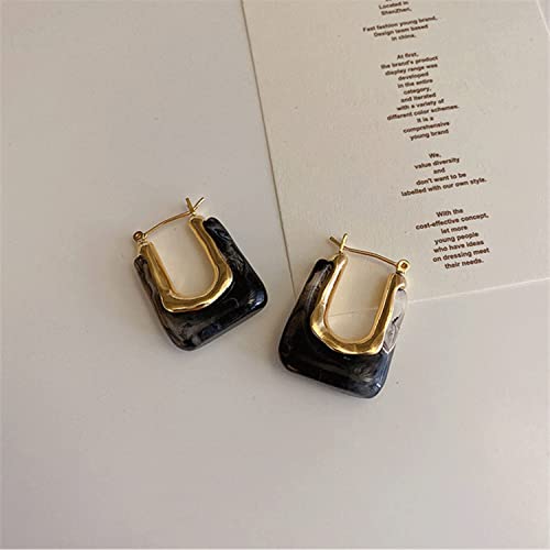 Chunky Clear Retro U Shaped Hoop Minimalist Square Resin Huggie Earrings for Women - color: Black