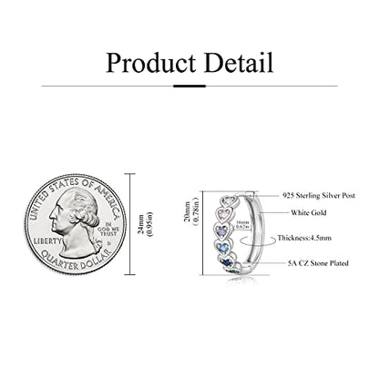 20mm Heart Earring Hoop for Women 925 Sterling Silver Post Multicolor CZ - color: White gold