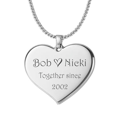 A & L Engraving Personalized Silver Teardrop Heart Necklace – Custom Engraved Heart Pendant - Romantic Gift For Her - Ships from USA