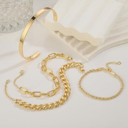 KOHOTA Chunky Gold Bracelets for Women Non Tarnish 14K Gold Plated Cuff Bracelet Stack Trendy Love Bangle Bracelets Stackable Tennis Bracelet Set Tie Knot Cuban Paperclip Figaro Chain Jewelry Gifts - color: D.Tie knot bangle