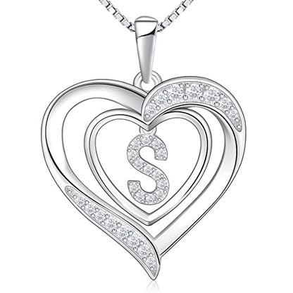 RIVIKO Heart Initial Necklace for Women, 925 Sterling Silver Letter Pendant,Personalized Charm Alphabet Jewelry Valentines Mother's Day Anniversary Christmas Birthday Gifts for Women Her Mom Wife - color: Letter-S