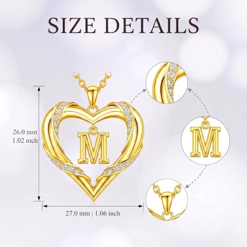 Midari 18K Gold Initial Letter Necklace for Women 18K Gold Initial Heart Capital Monogram Necklace for Mom Wife Alphabets from A-Z - color: M